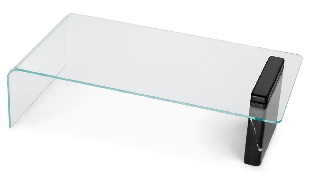 Luxus Couchtisch mit Glasplatte Schwarz 133,5 cm - Luxus Möbel