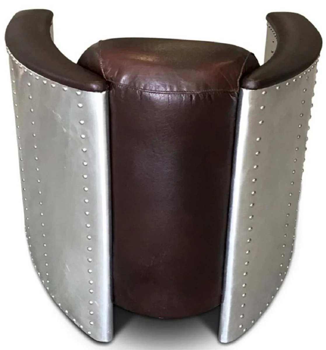 Luxus Art Deco Leder Sessel 80 x 95 x H. 90 cm - Verschiedene Farben - Aluminium Wohnzimmer Sessel mit Echtleder - Aluminium Flugzeug Flieger Sessel Möbel