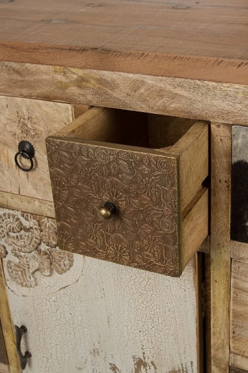 Landhausstil Sideboard mit Tür und 10 Schubladen Naturfarben / Mehrfarbig 85 x 32 x H. 103 cm - Landhausstil Wohnzimmermöbel