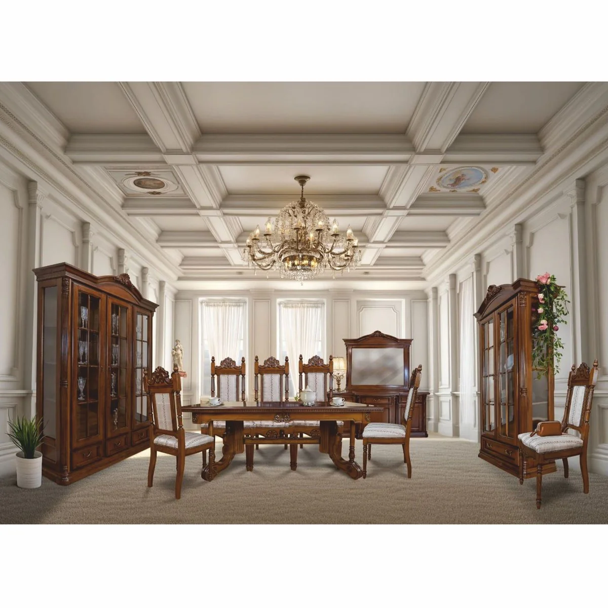 Luxus Barock Esstisch Dunkelbraun / Braun 200-276 cm - Barock Möbel