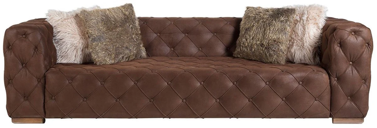 Luxus Chesterfield 3er Sofa Braun / Hellbraun 240 x 95 x H. 81 cm - Chesterfield Wohnzimmer Sofa - Chesterfield Wohnzimmer Möbel - Luxus Kollektion