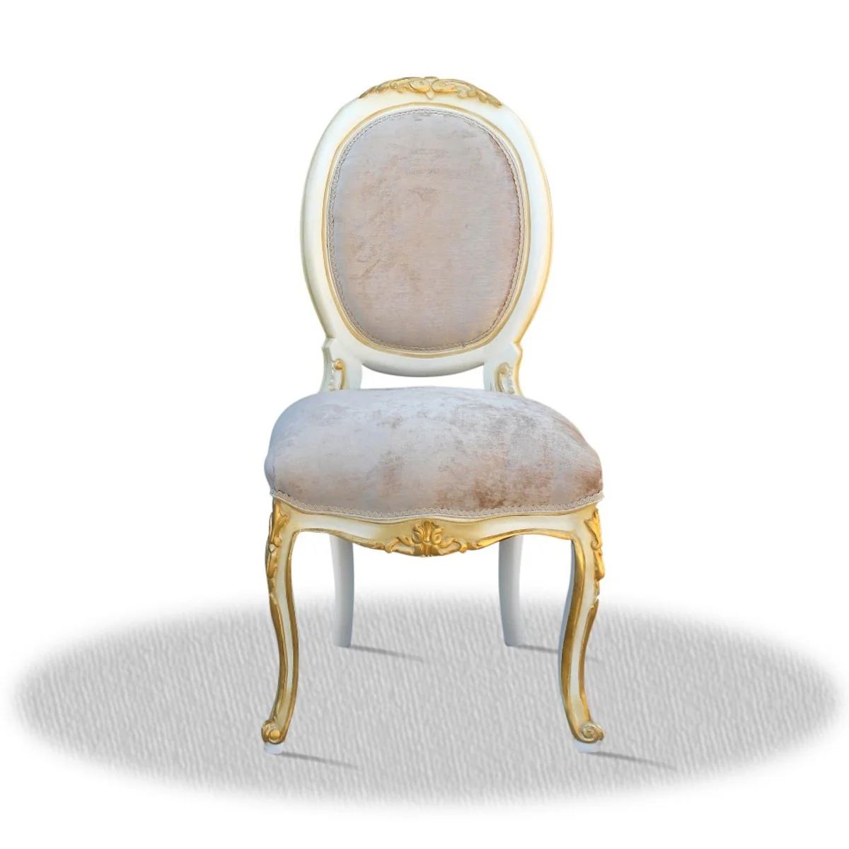 Barock Salonstuhl Hochglanzweiß Gold Grau 50 x 50 x H. 100 cm