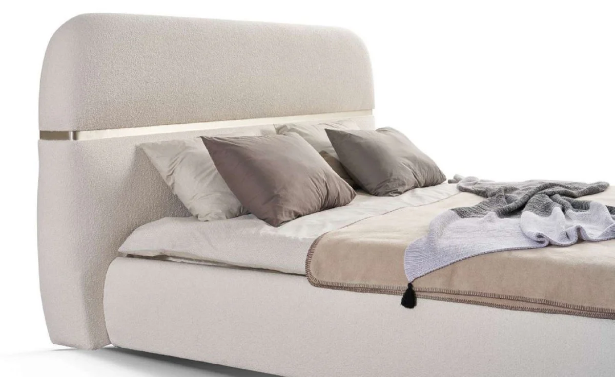Luxus Doppelbett Creme / Gold 230 x 244 x H. 130 cm - Massivholz Bett mit Kopfteil - Schlafzimmer Möbel - Hotel Möbel - Luxus Möbel - Luxus Einrichtung