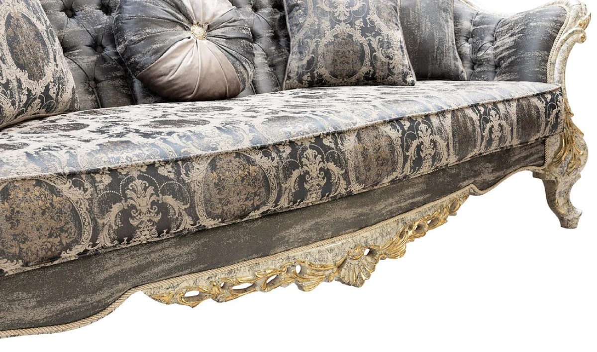 Luxus Barock Wohnzimmer Set Grau / Antik Weiß / Gold - 2 Barock Sofas & 2 Barock Sessel & 1 Barock Couchtisch - Luxus Wohnzimmer Möbel im Barockstil - Barock Möbel - Edel & Prunkvoll