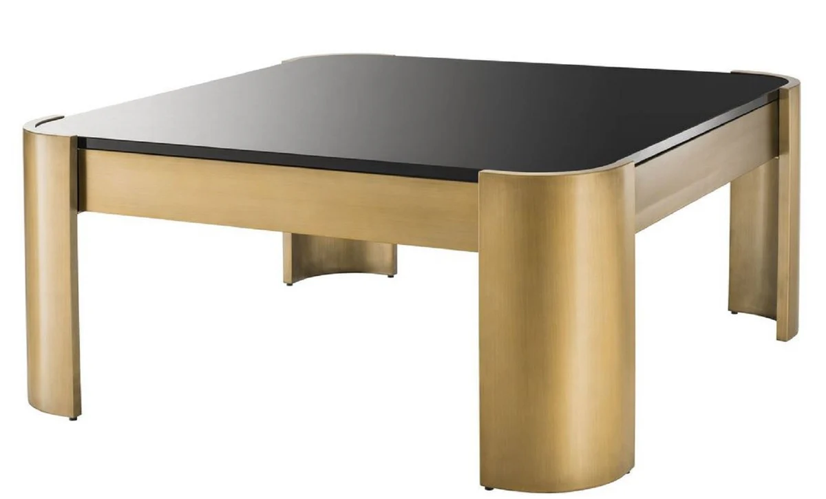 Luxus Couchtisch Messing / Schwarz 100 x 100 x H. 46 cm - Edelstahl Wohnzimmertisch mit Glasplatte - Luxus Kollektion