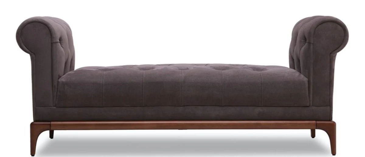 Luxus Chesterfield Sitzbank Lila / Braun 150 x 58 x H. 67 cm - Moderne gepolsterte Massivholz Bank mit edlem Samtstoff - Luxus Qualität