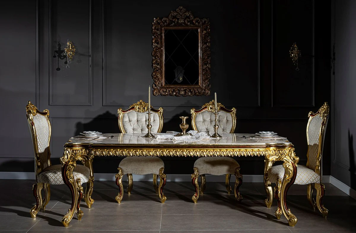 Luxus Barock Esstisch 230 x 105 x H. 80 cm - Prunkvoller Massivholz Esszimmertisch - Esszimmer Möbel im Barockstil