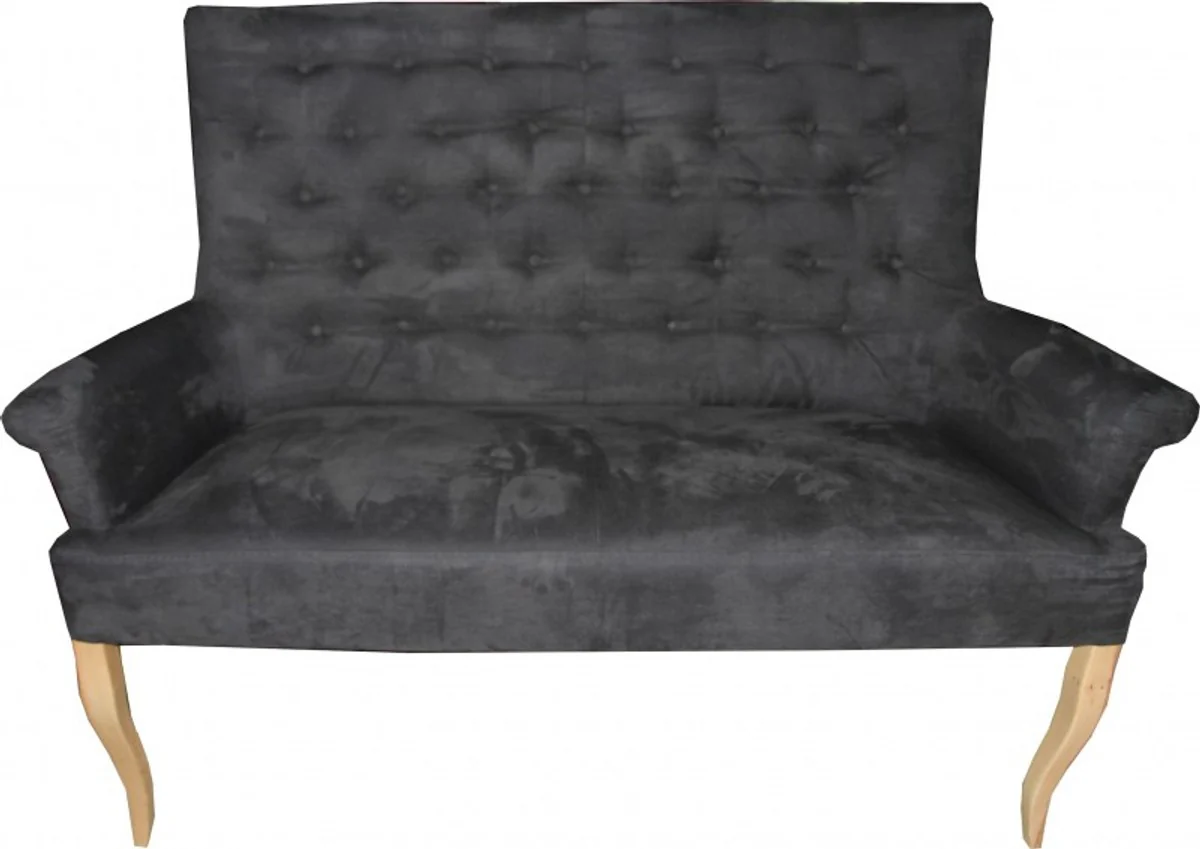 Designer Chesterfield Sitzbank / Sofa Dunkelgrau / Holzfarben - Retro Salon Möbel Barock