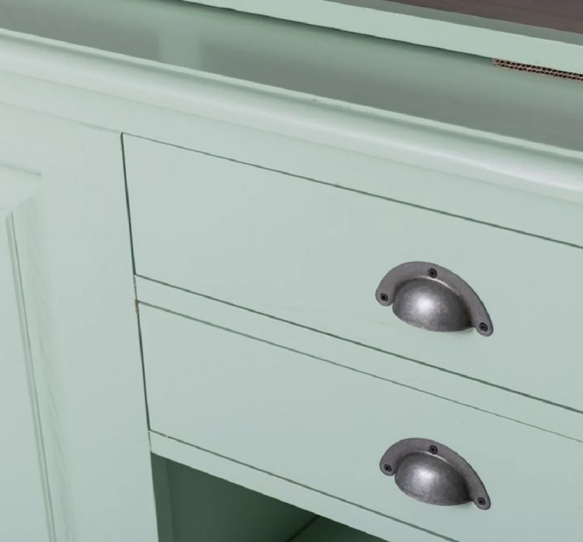 Landhausstil Barschrank Mintgrün / Grau 240 x 50 x H. 210 cm - Massivholz Weinschrank im Landhausstil - Landhausstil Möbel - Bar Möbel im Landhausstil - Landhausstil Einrichtung