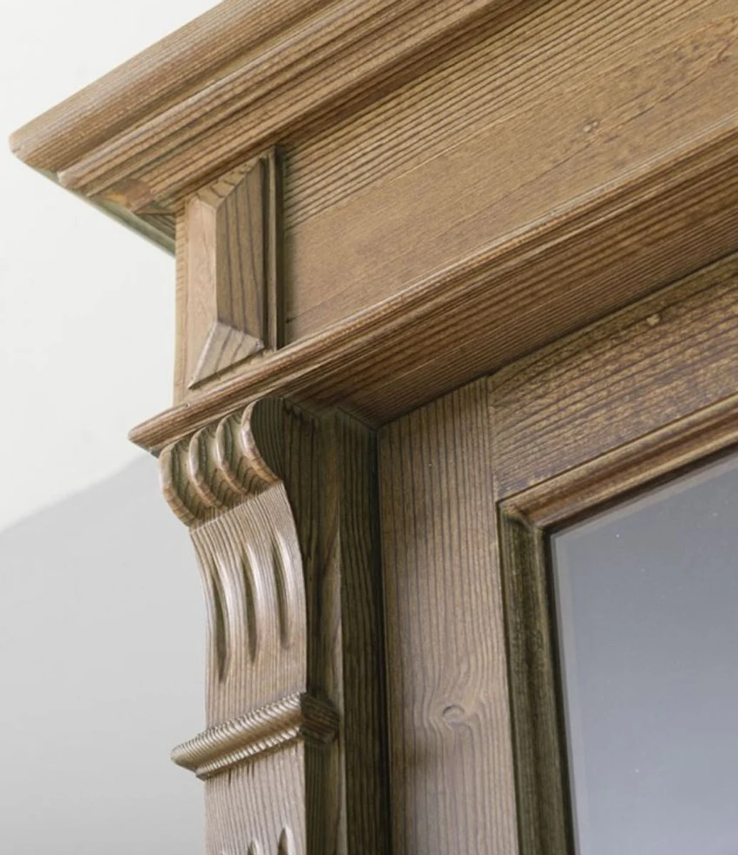 Landhausstil Regalschrank Braun 73 x 51 x H. 240 cm - Massivholz Schrank mit 2 Türen und Schublade - Bücherschrank im Landhausstil