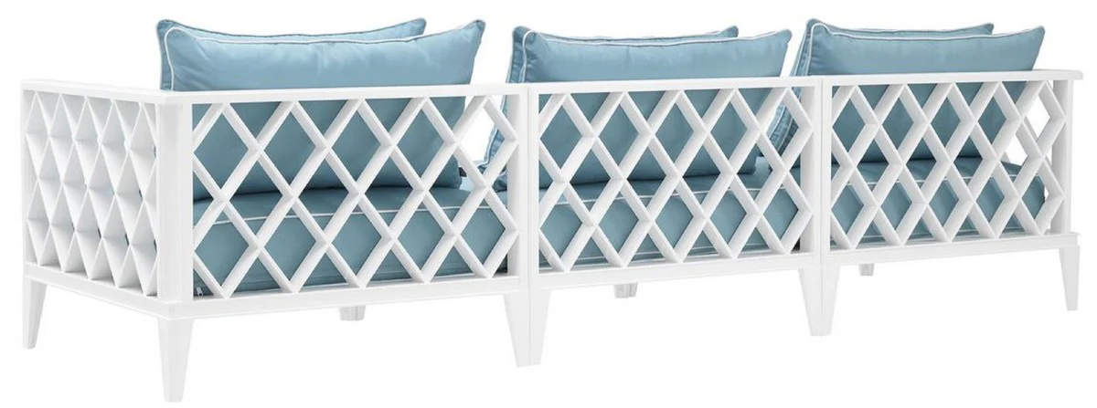 Luxus Wohnzimmer Sofa mit Kissen Weiß / Hellblau 275,5 x 93 x H. 69 cm - Wohnzimmermöbel