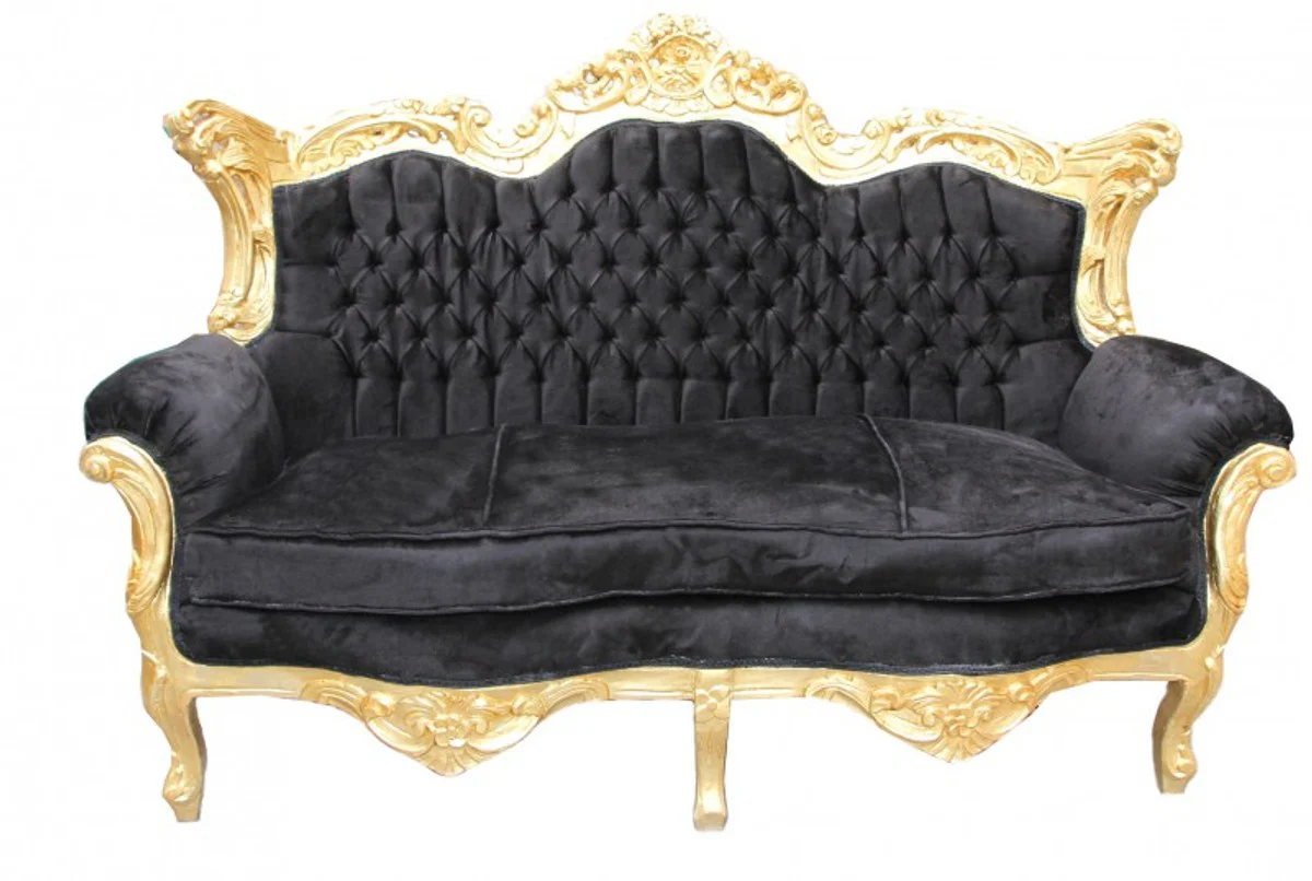Barock 2er Sofa Master Schwarz / Gold - Wohnzimmer Couch Möbel Lounge