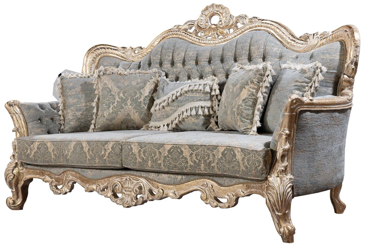 Luxus Barock Sofa Grün / Antik Gold - Barockstil Wohnzimmer Sofa mit elegantem Muster - Luxus Wohnzimmer Möbel im Barockstil - Barock Möbel - Barock Einrichtung