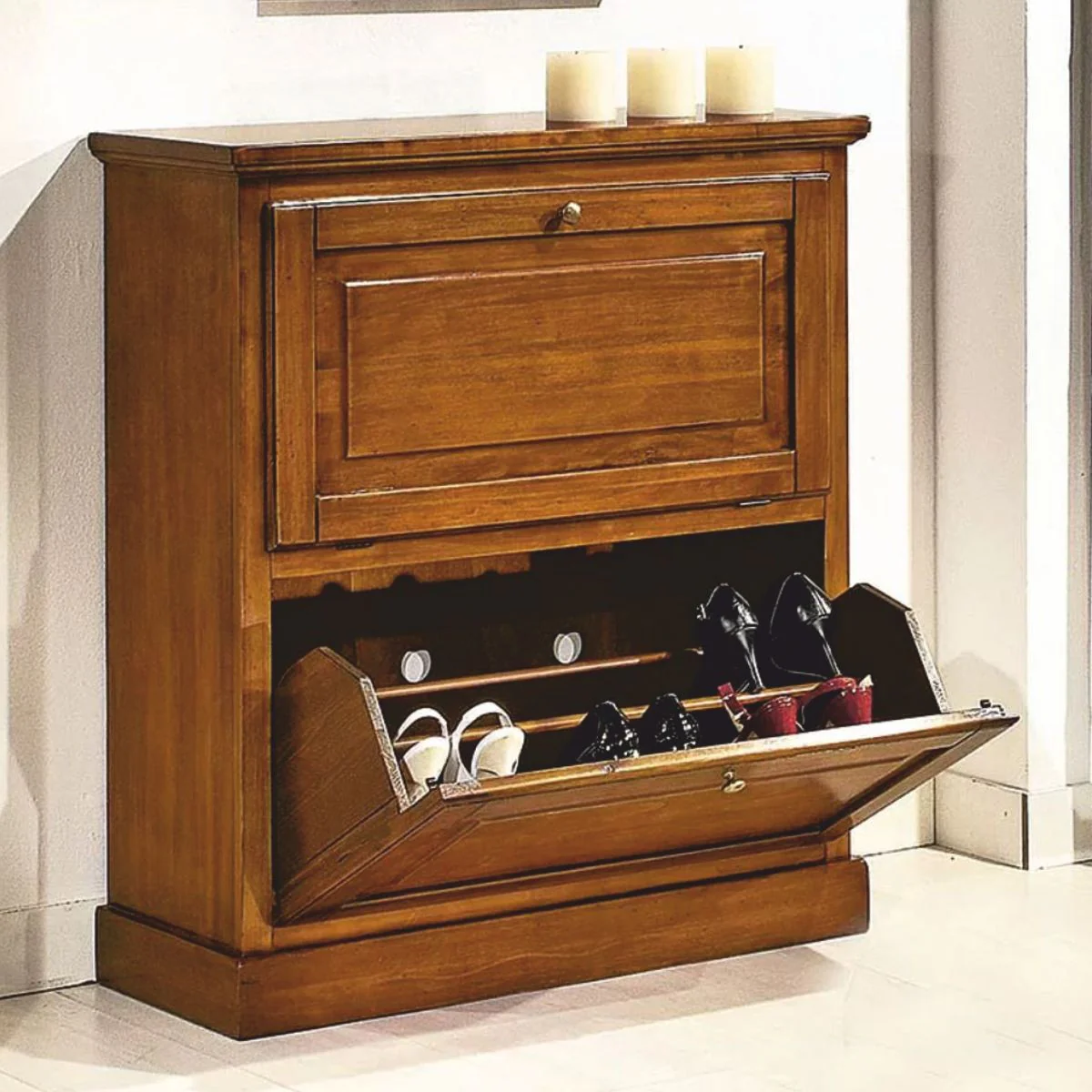 Luxus Barock Schuhschrank Braun H. 93 cm - Made in Italy