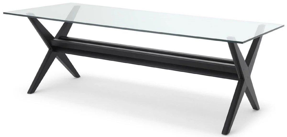 Luxus Esstisch Schwarz 230 x 100 x H. 77 cm - Massivholz Küchentisch mit Glasplatte - Rechteckiger Esszimmertisch - Luxus Esszimmer Möbel