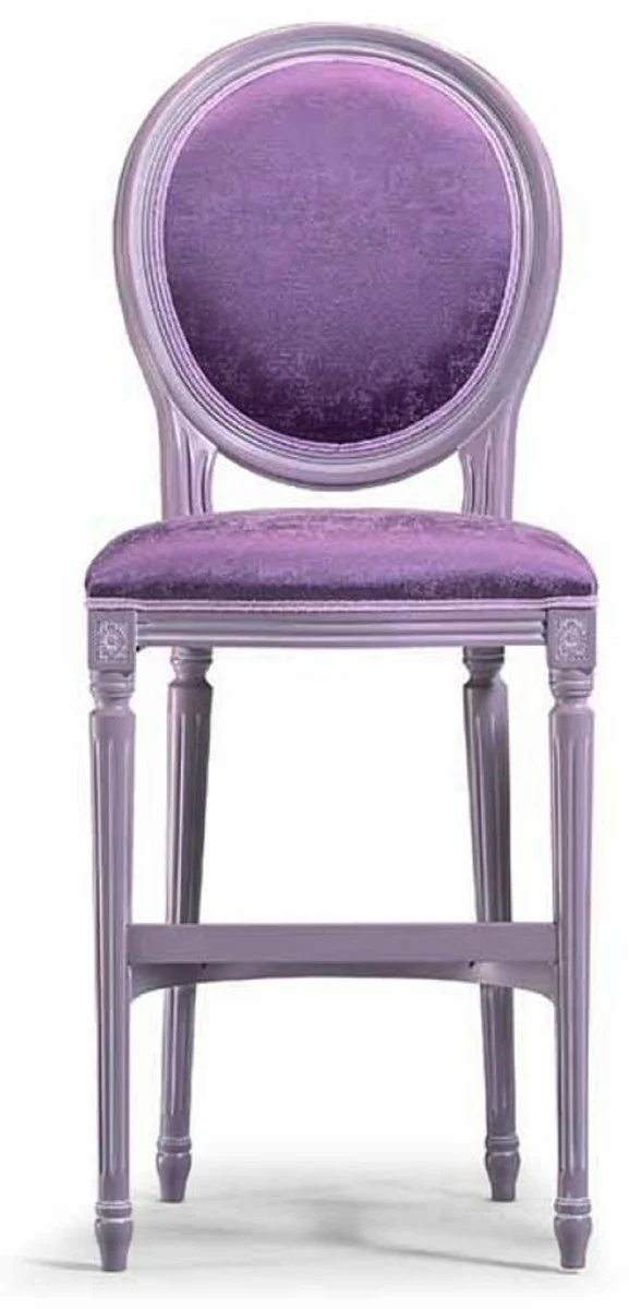 Luxus Barock Barstuhl Lila / Grau - Made in Italy