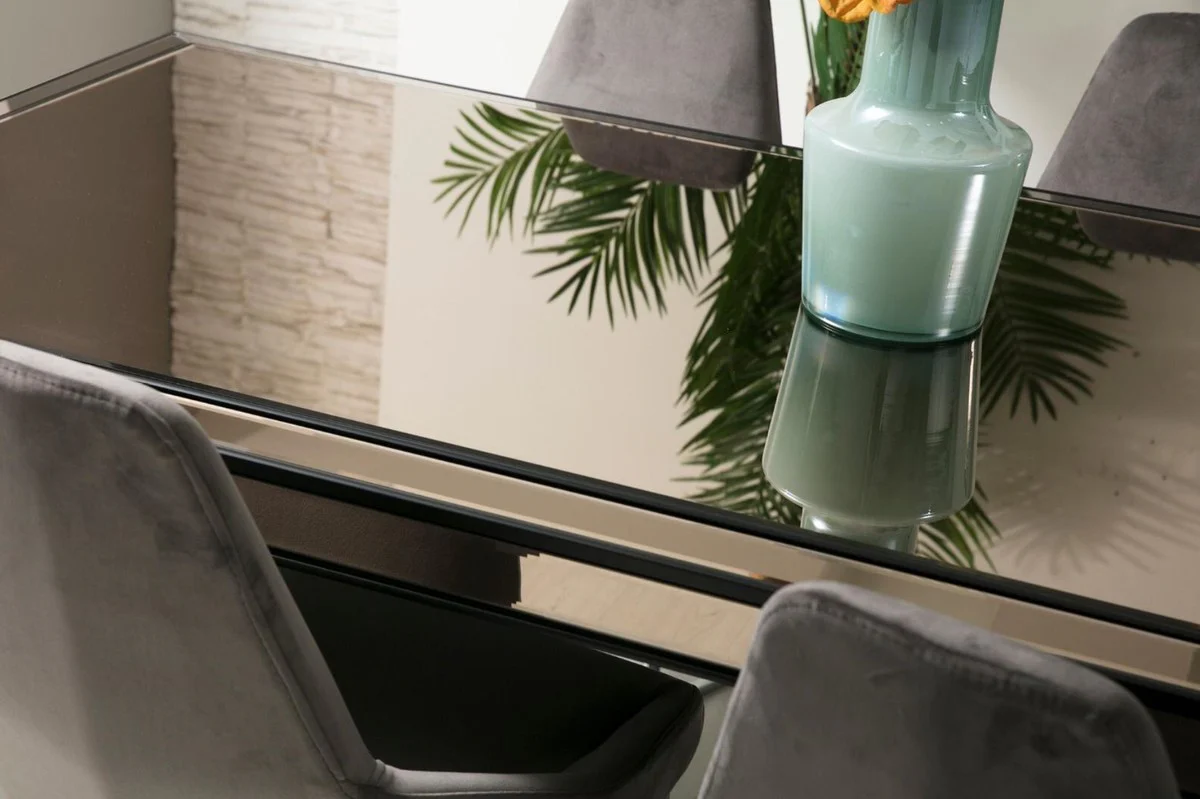 Luxus Esszimmer Set Schwarz / Grau / Silber - 1 Esszimmertisch & 6 Esszimmerstühle - Luxus Esszimmer Möbel