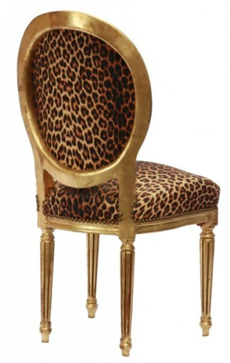 Barock Esszimmer Stuhl Leopard / Gold Rund