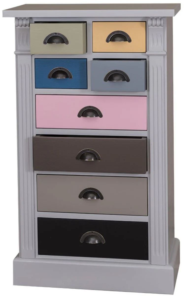 Landhausstil Massivholz Kommode mit 8 Schubladen Grau / Mehrfarbig 60 x 36 x H. 100 cm - Landhausstil Möbel