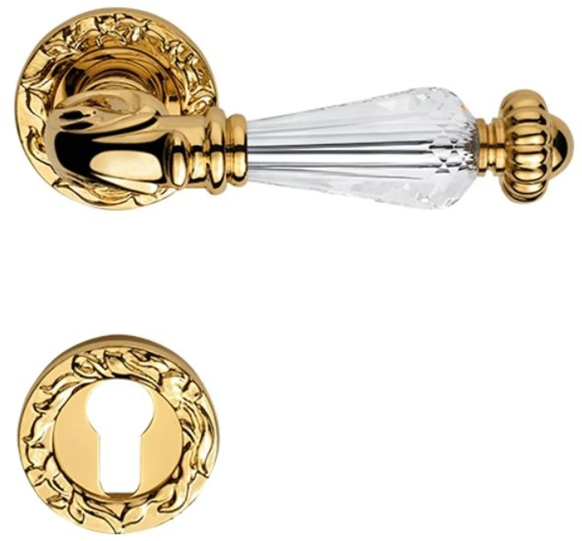 Luxus Barock Messing Türgriff mit Swarovski Kristallglas Gold 13,7 x H. 5,3 cm - Luxus Kollektion
