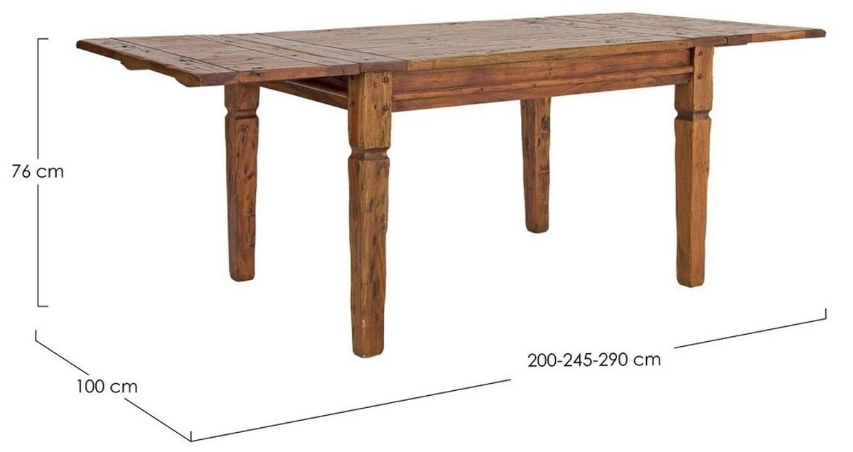 Landhausstil Esstisch Braun / Naturfarben 200-290 x 100 x H. 76 cm - Ausziehbarer rustikaler Massivholz Küchentisch - Rustikale Esszimmer Möbel - Massivholz Möbel - Landhausstil Möbel