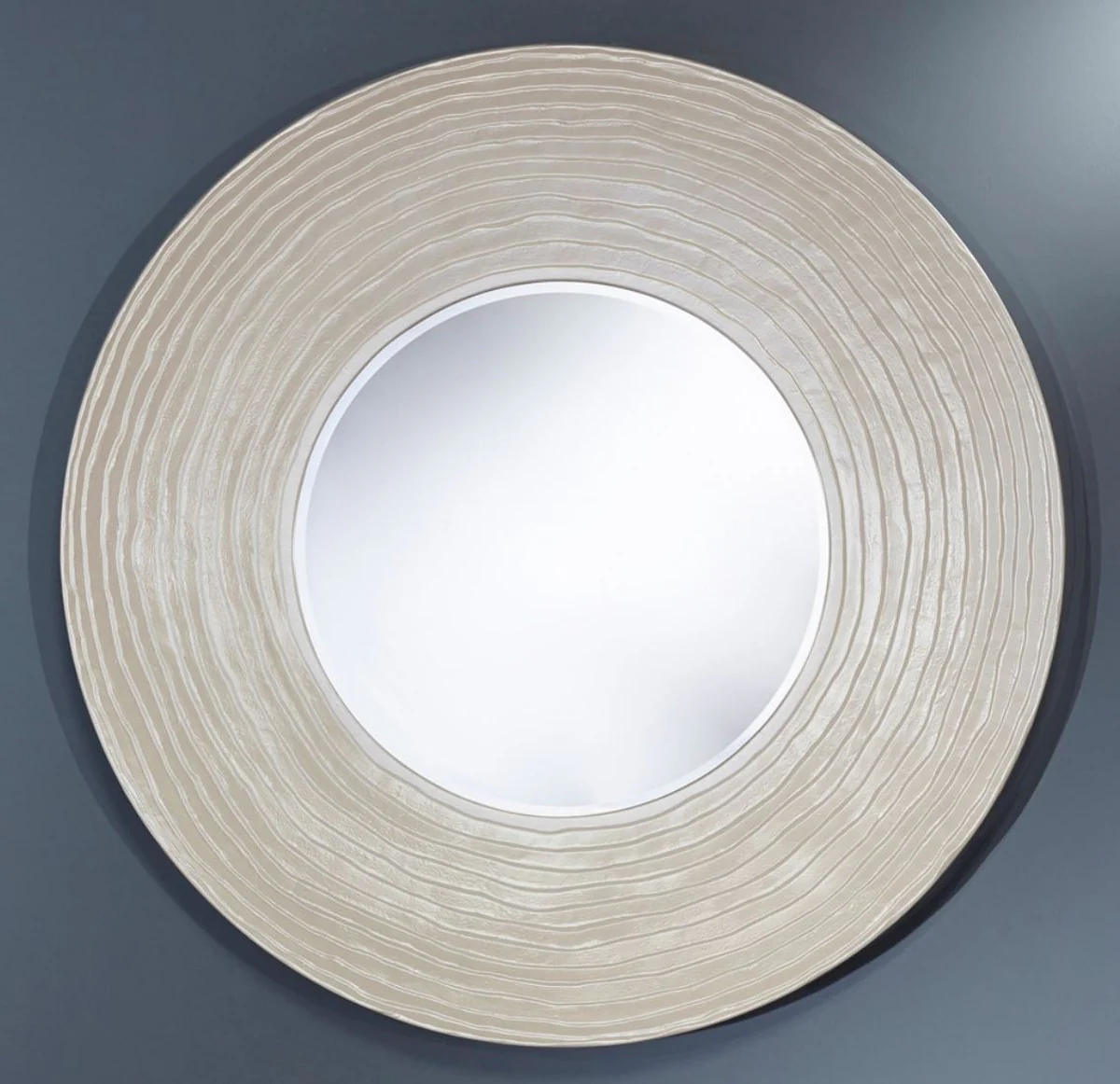 Wohnzimmer Wandspiegel Perlweiß Ø 109 cm - Luxus Wohnzimmer Accessoires