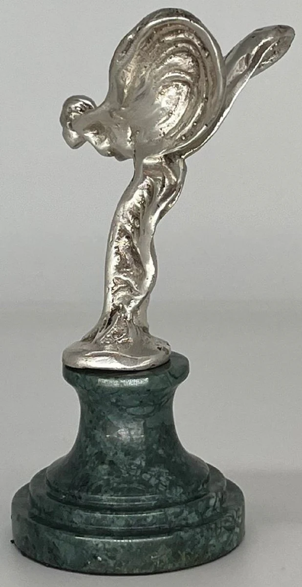 Luxus Briefbeschwerer Skulptur Frau mit Flügeln Silber / Grün 7 x 8 x H. 16 cm - Elegante Bronze Figur mit Marmorsockel - Schreibtisch Deko - Luxus Deko - Deko Accessoires