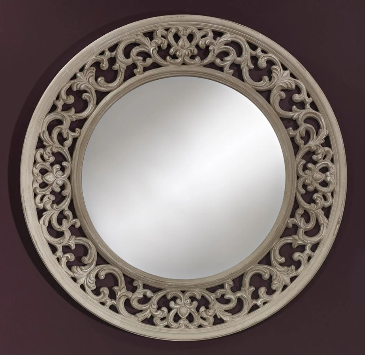 Barock Spiegel Greige Ø 100 cm - Antik Stil Wandspiegel