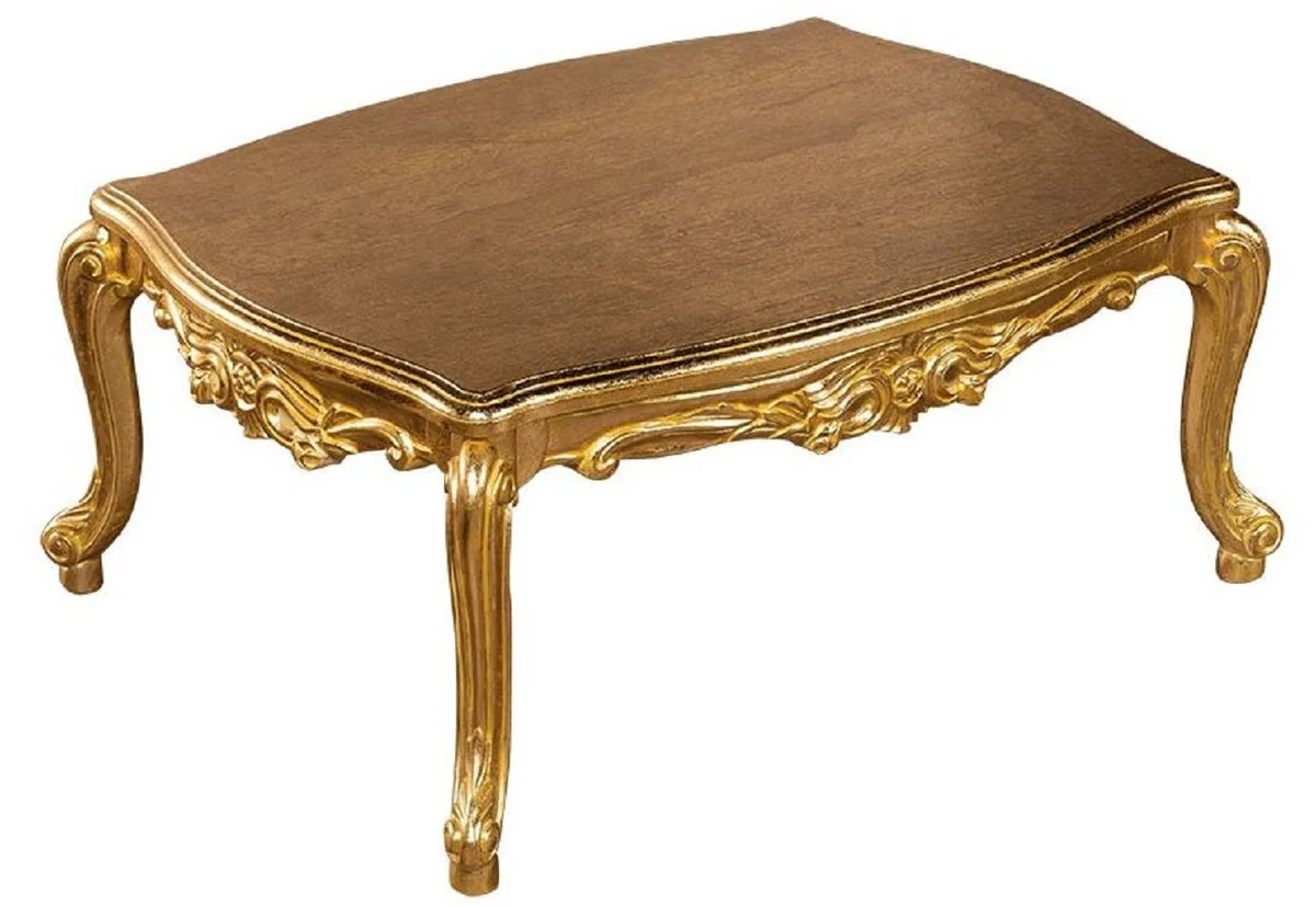 Luxus Barock Couchtisch Gold - Handgefertigter Massivholz Wohnzimmertisch - Prunkvolle Massivholz Wohnzimmer Möbel im Barockstil