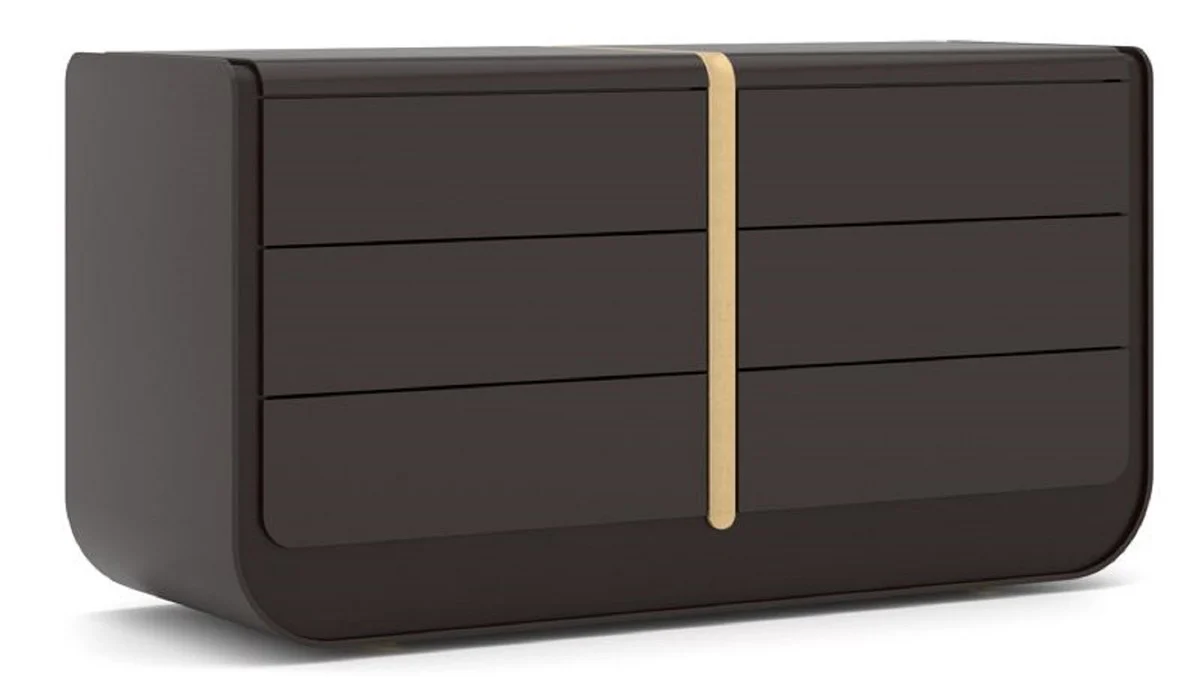 Luxus Massivholz Kommode mit 6 Schubladen Schwarz / Beige 160 x 56 x H. 85 cm - Schlafzimmer Kommode - Schlafzimmer Möbel - Luxus Möbel - Luxus Einrichtung - Möbel Luxus