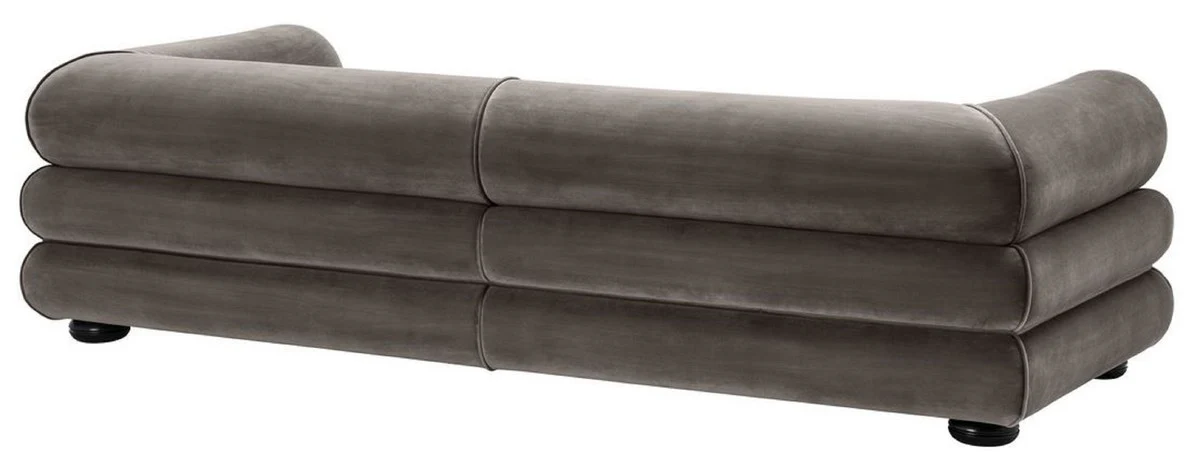 Luxus Samt Sofa Grau / Schwarz 233 x 96 x H. 65 cm - Wohnzimmer Sofa - Luxus Qualität