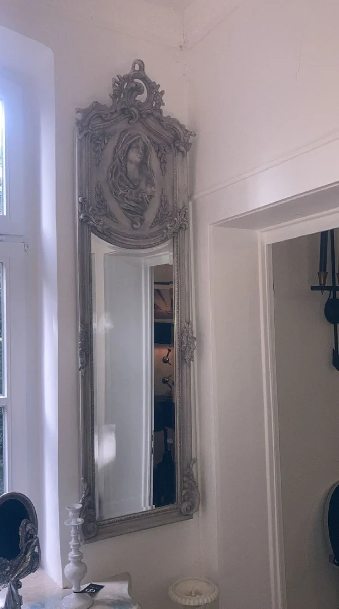 Barock Spiegel Madonna Grau - Handgefertigter Antik Stil Wandspiegel - Garderoben Spiegel - Wohnzimmer Spiegel - Barock Möbel