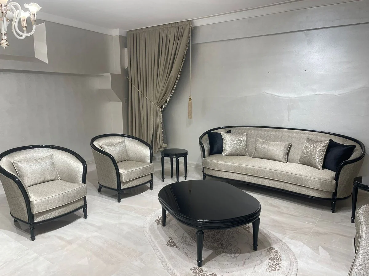 Luxus Barock Sofa Gold / Schwarz - Barockstil Wohnzimmer Sofa - Barockstil Wohnzimmer Möbel - Luxus Möbel im Barockstil - Barock Einrichtung - Edel & Prunkvoll