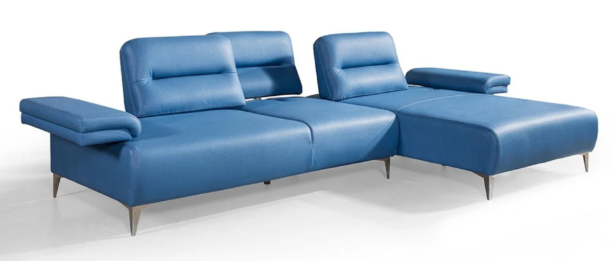 Luxus Kunstleder Ecksofa Blau / Silber 285 x 182 cm - Wohnzimmer Möbel