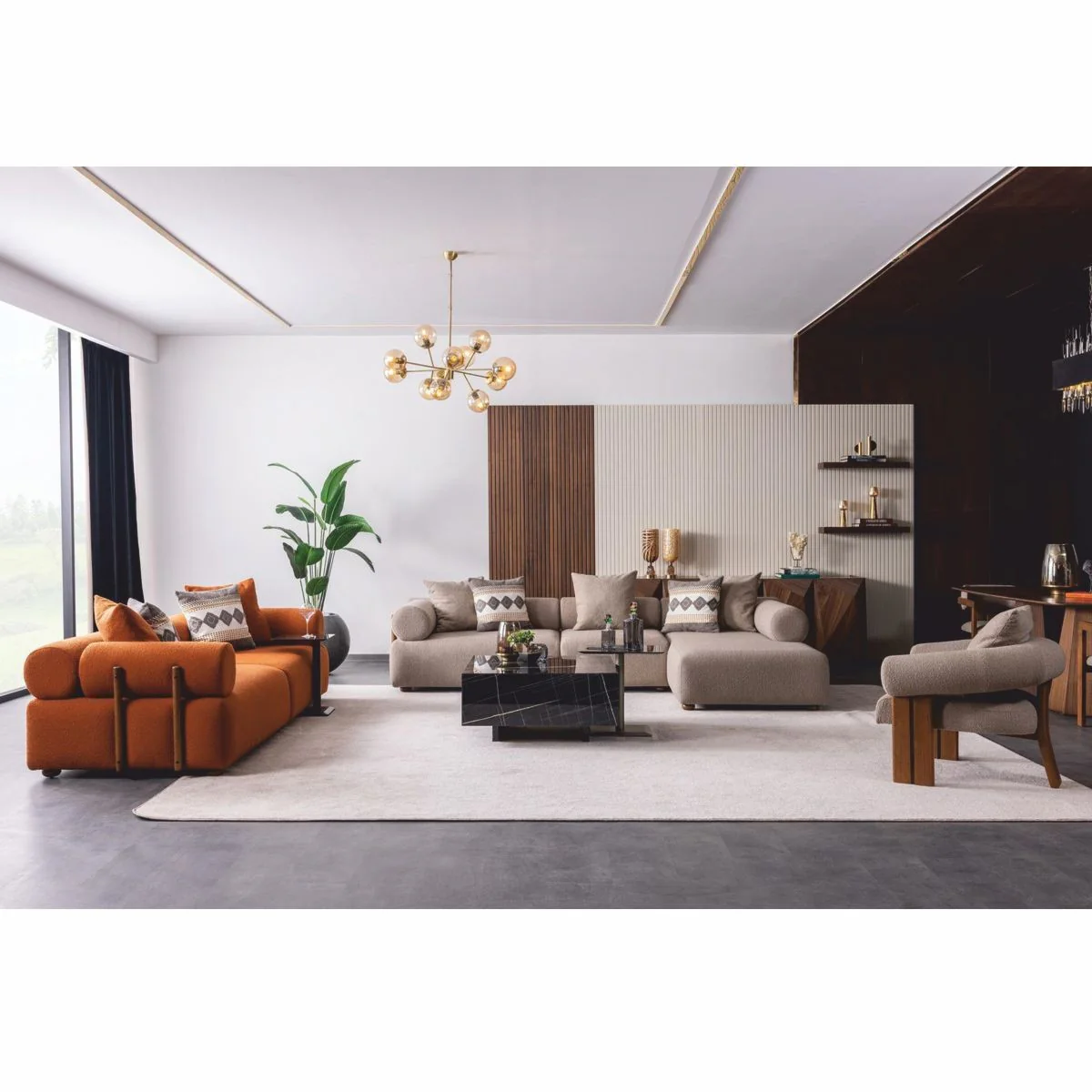 Luxus Sofa Orange / Braun 260 cm - Modulares Wohnzimmer Sofa