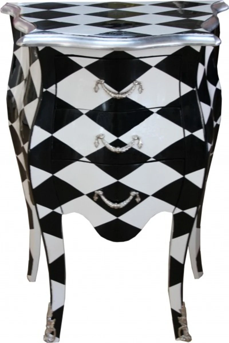 Barock Kommode Karo H 73 cm, B 52 cm - Nachttisch Schrank mit 3 Schubladen B!