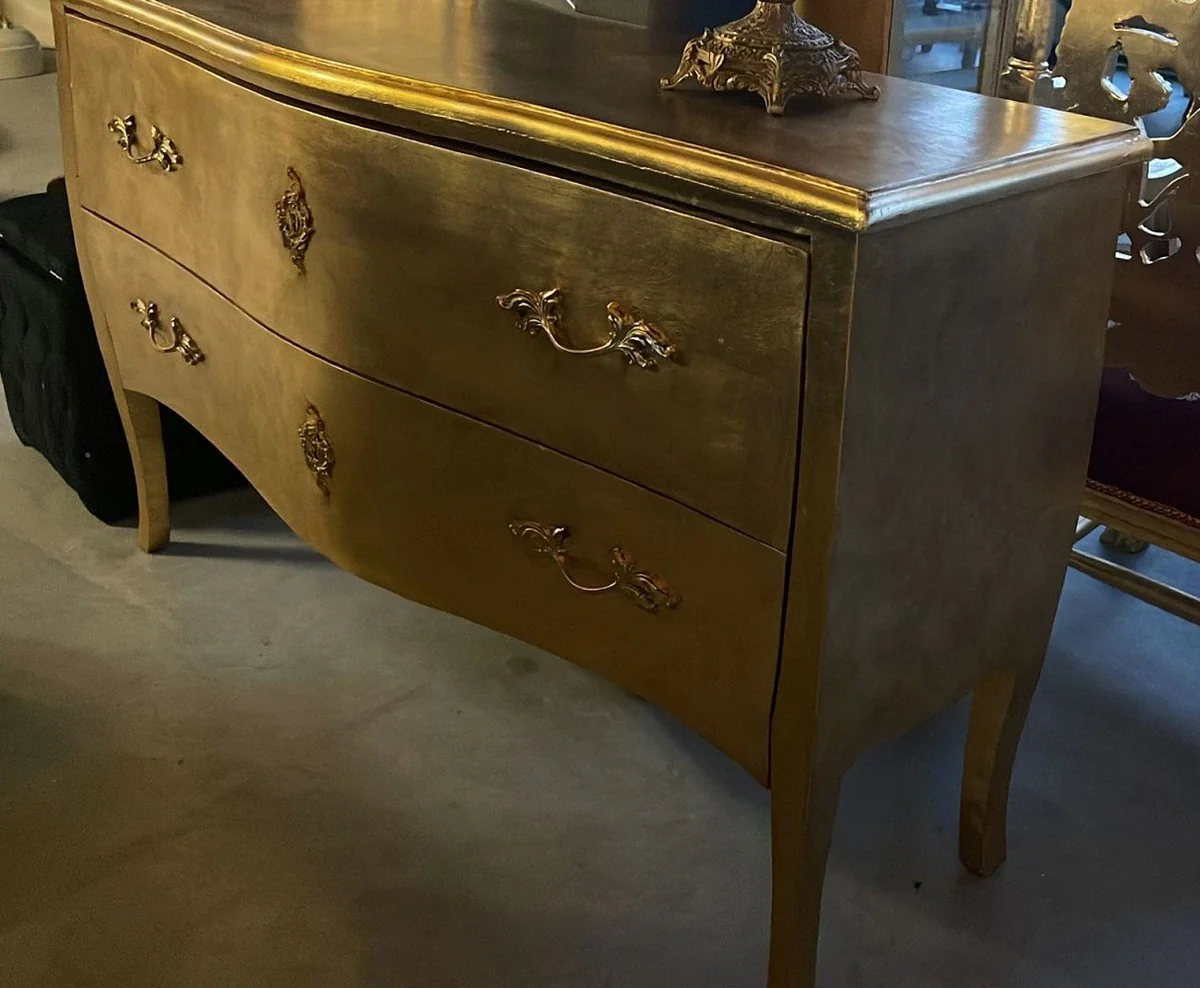 Barock Kommode mit 2 Schubladen Gold - Handgefertigte Massivholz Kommode im Barockstil - Schlafzimmer Möbel im Barockstil - Barock Möbel