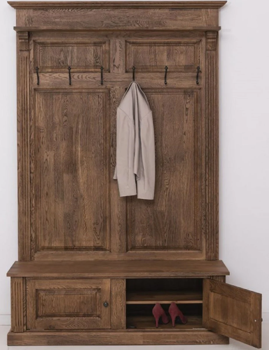 Landhausstil Massivholz Garderobenschrank Dunkelbraun 140 x 41 x H. 210 cm - Wand Garderobe - Flur Schrank - Flur Möbel - Garderoben Möbel - Landhausstil Möbel