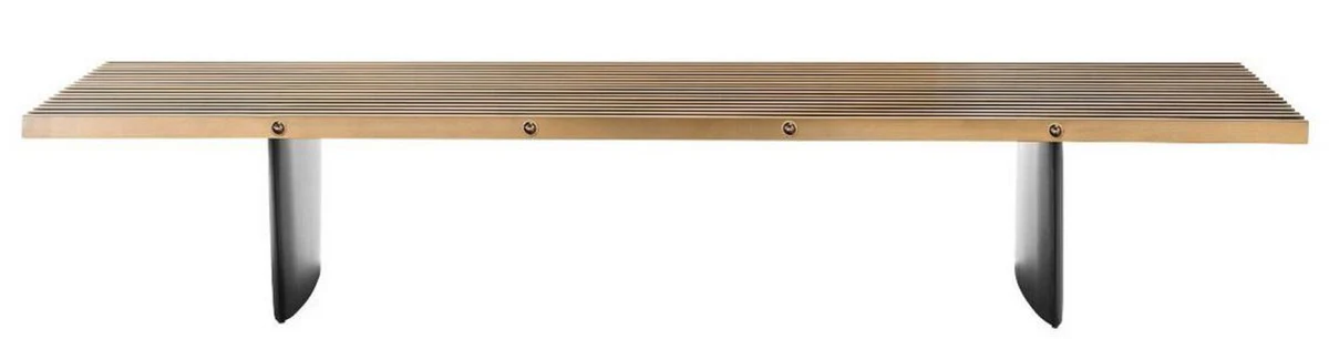Luxus Couchtisch Messing / Schwarz 220 x 78 x H. 38 cm - Wohnzimmertisch mit Edelstahl Tischplatte - Luxus Möbel