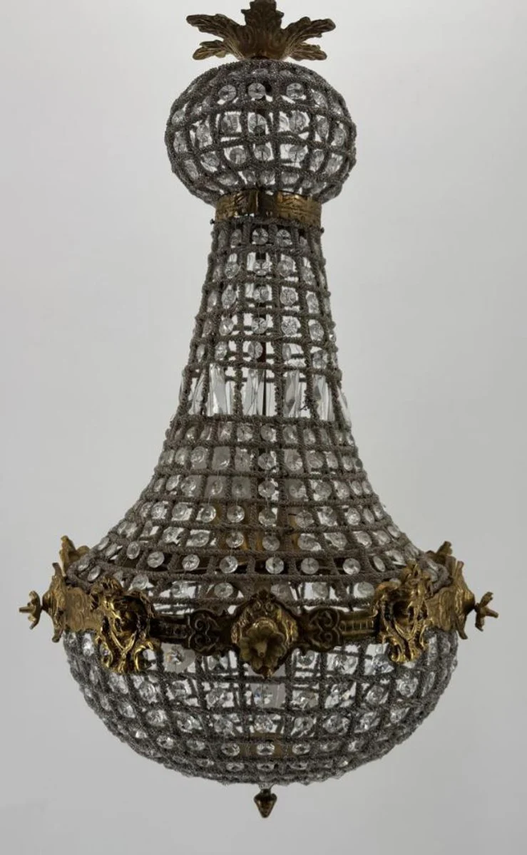 Barock Kristall Kronleuchter Antik Messing H. 73 cm - Barock Leuchten