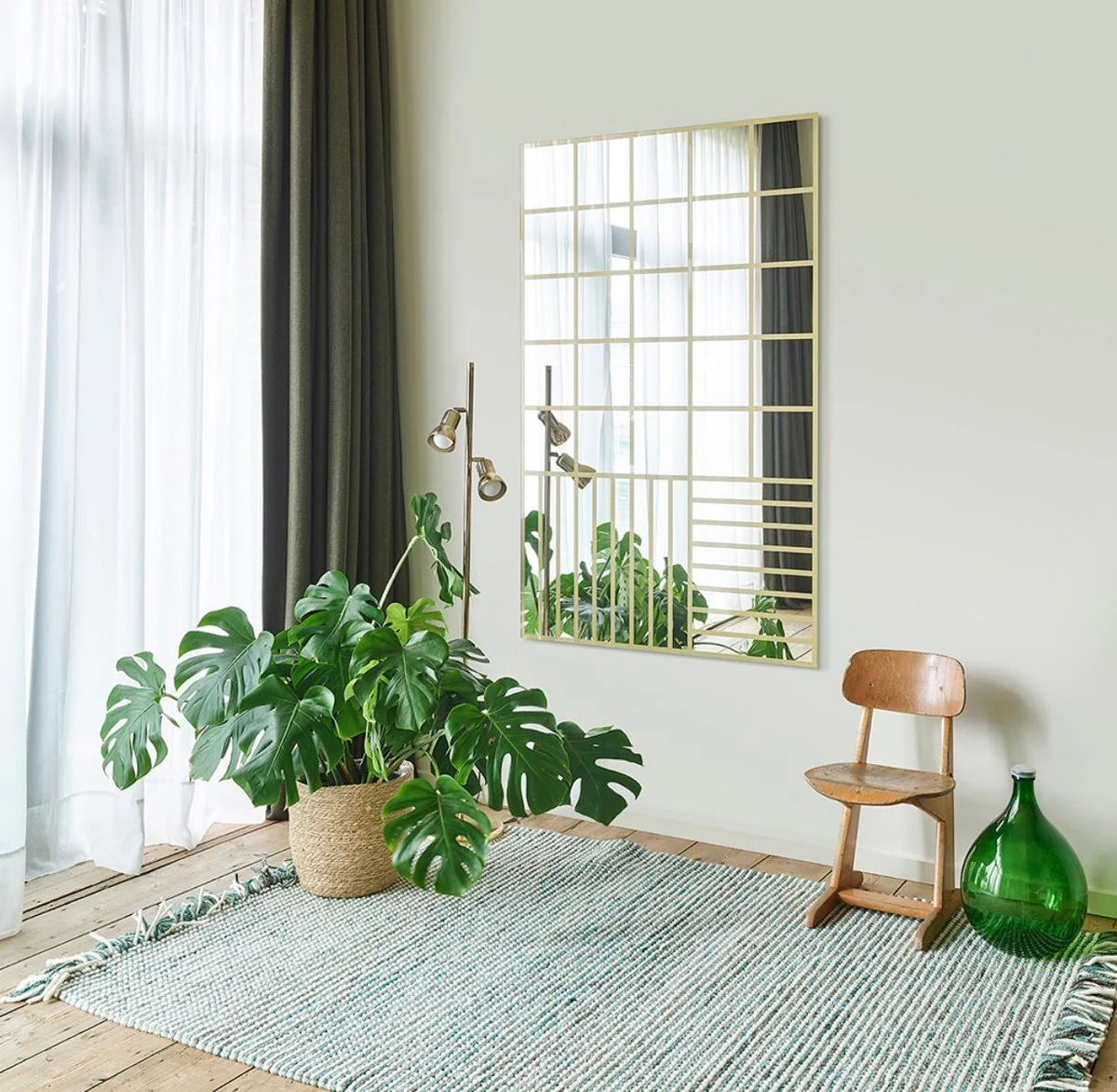 Luxus Wandspiegel Gold 100 x 2,5 x H. 158 cm - Rechteckiger Spiegel mit Muster - Luxus Möbel