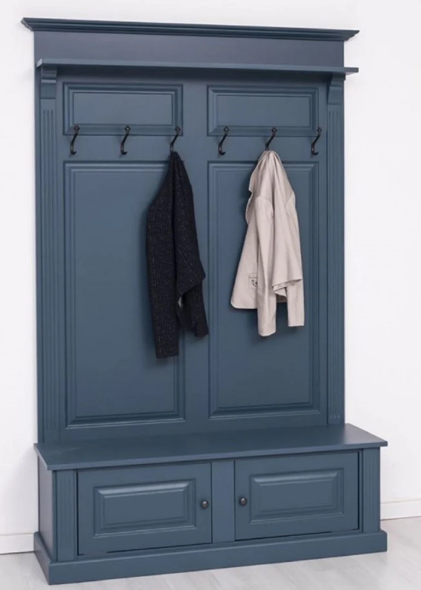 Landhausstil Massivholz Garderobenschrank Blau 140 x 41 x H. 210 cm - Wand Garderobe - Flur Schrank - Flurmöbel - Garderobenmöbel - Landhausstil Möbel