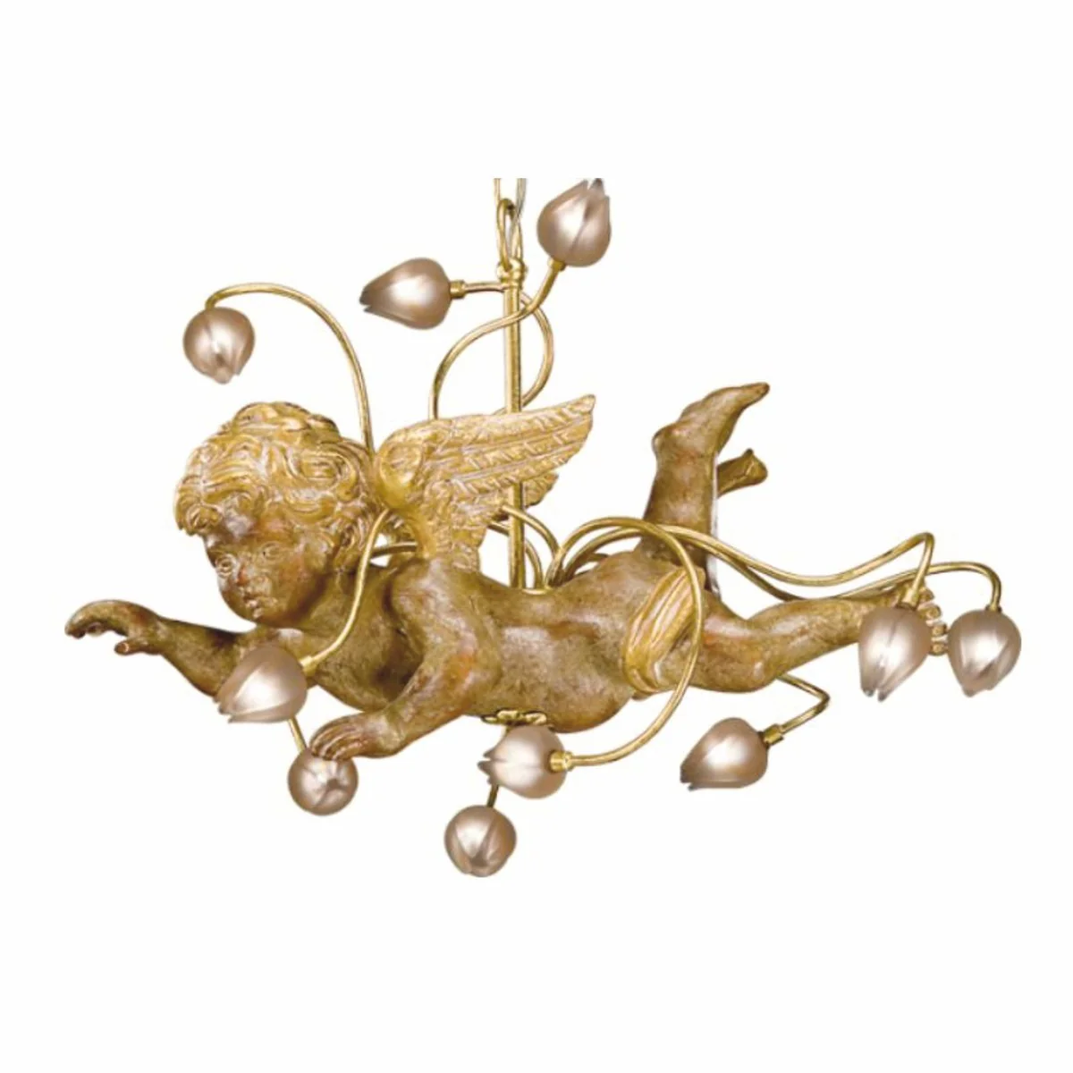 Luxus Jugendstil LED Hängeleuchte Antik Gold / Bernstein 60 cm - Made in Italy