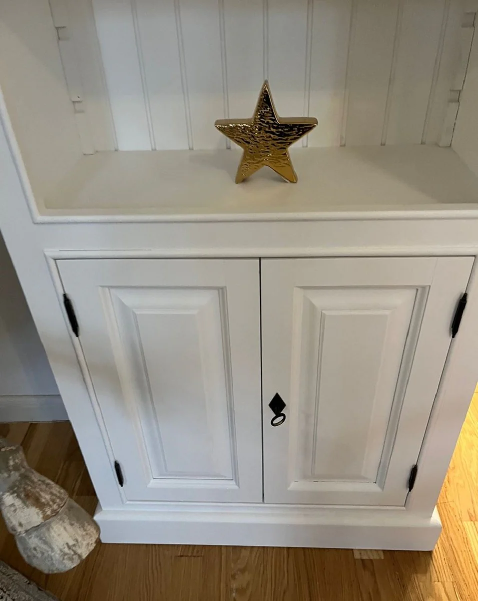 Landhausstil Massivholz Schrank Weiß 70 x 35 x H. 210 cm - Bücherschrank - Regalschrank - Wohnzimmerschrank - Büroschrank - Landhausstil Möbel - Landhausstil Einrichtung