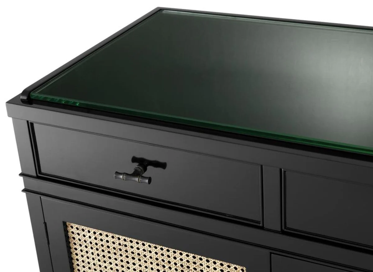 Luxus Kommode Schwarz / Naturfarben 200 x 56 x H. 92,5 cm - Limited Edition