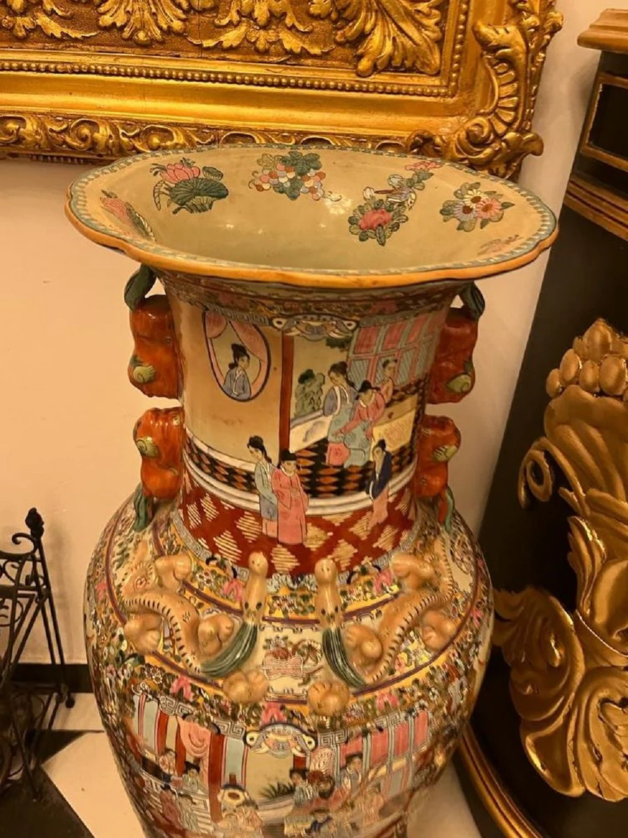 Luxus Barock Deko Vase Mehrfarbig Ø 33 x H. 92 cm - Antike Chinesische Porzellan Vase - Chinesische Luxus Barock Deko Accessoires