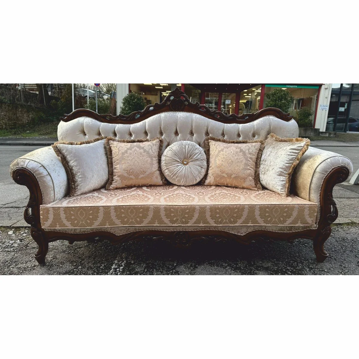 Luxus Barock Wohnzimmer Set Silber / Dunkelbraun - Barockstil Möbel