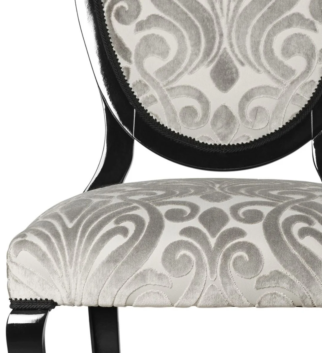 Luxus Jugendstil Esszimmerstuhl 6er Set Grau / Schwarz 51 x 48 x H. 106 cm - Elegante Küchenstühle mit Muster - Barock & Jugendstil Esszimmer Möbel - Luxus Qualität