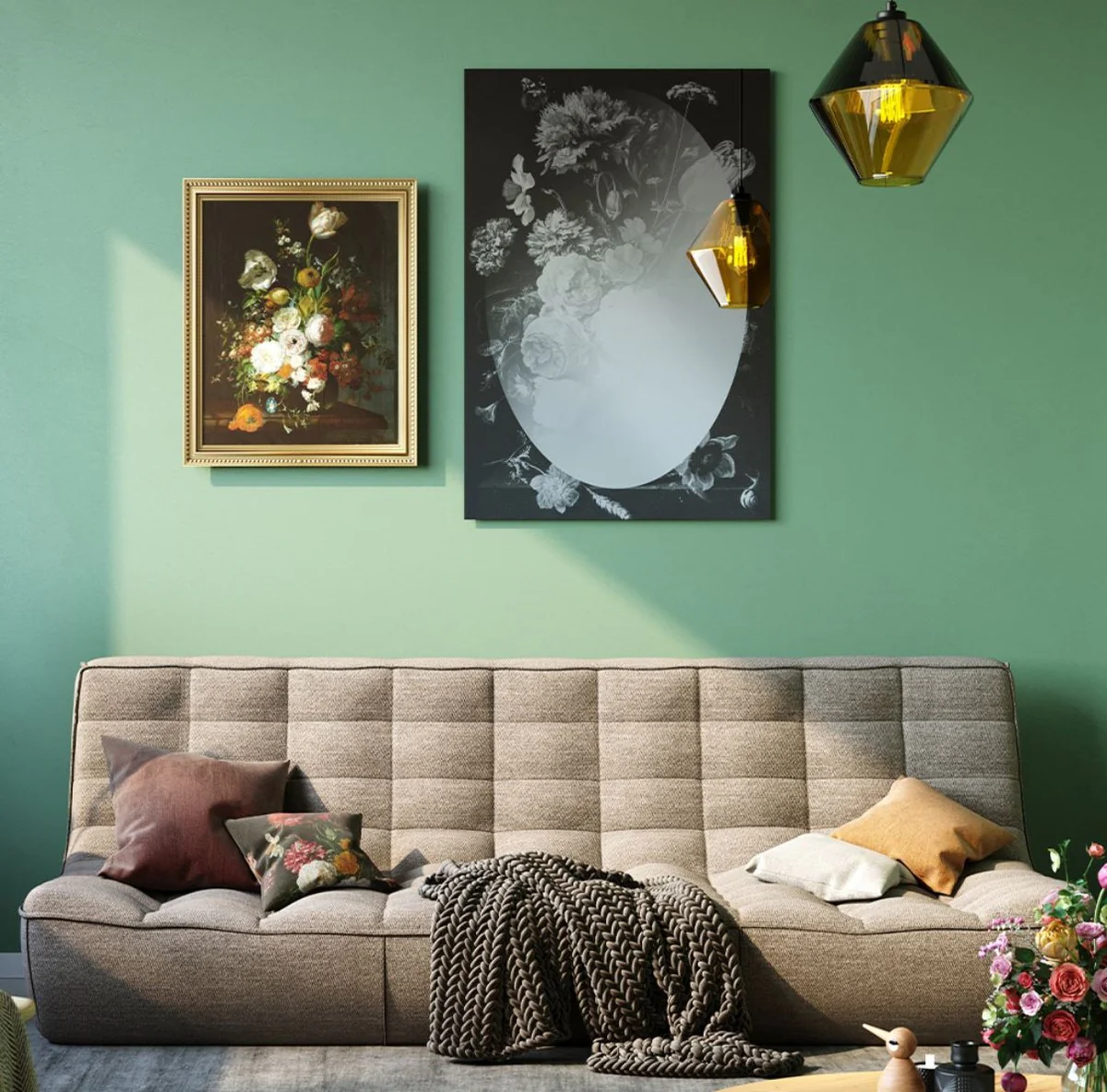 Designer Wandspiegel Schwarz / Grau 70 x H. 101,3 cm - Garderobenspiegel - Wohnzimmer Spiegel - Schlafzimmer Spiegel - Luxus Qualität