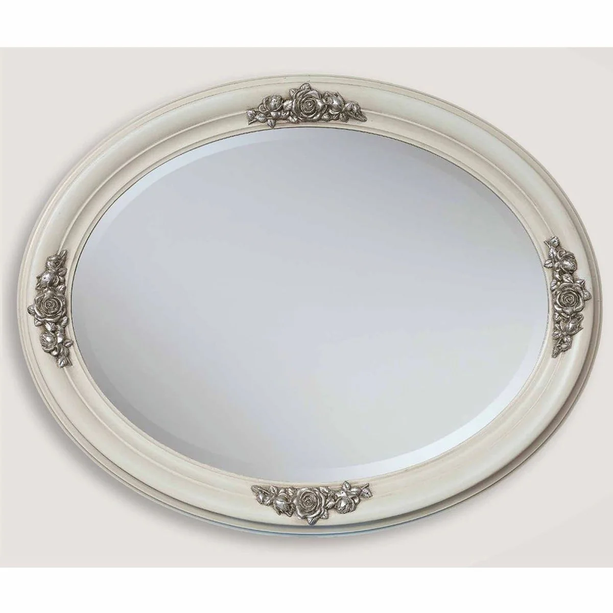 Luxus Barock Spiegel Elfenbein / Silber 96,5 cm - Barock Möbel - Made in Italy